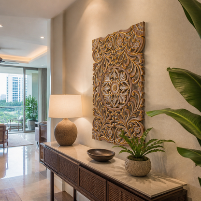 Decorative Panel "Azalea" - Gold Antique Wash - 100 x 60 cm