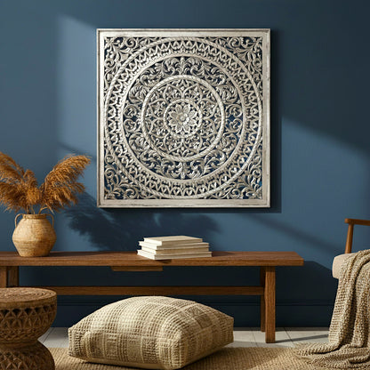 Carved Decorative Panel "Cenik" - 110 cm - Silver Wash