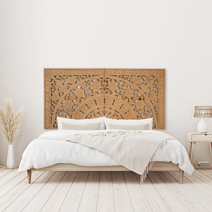 Carved Half Bed Headboard "Dianna" Natural Wash - [US-stock]