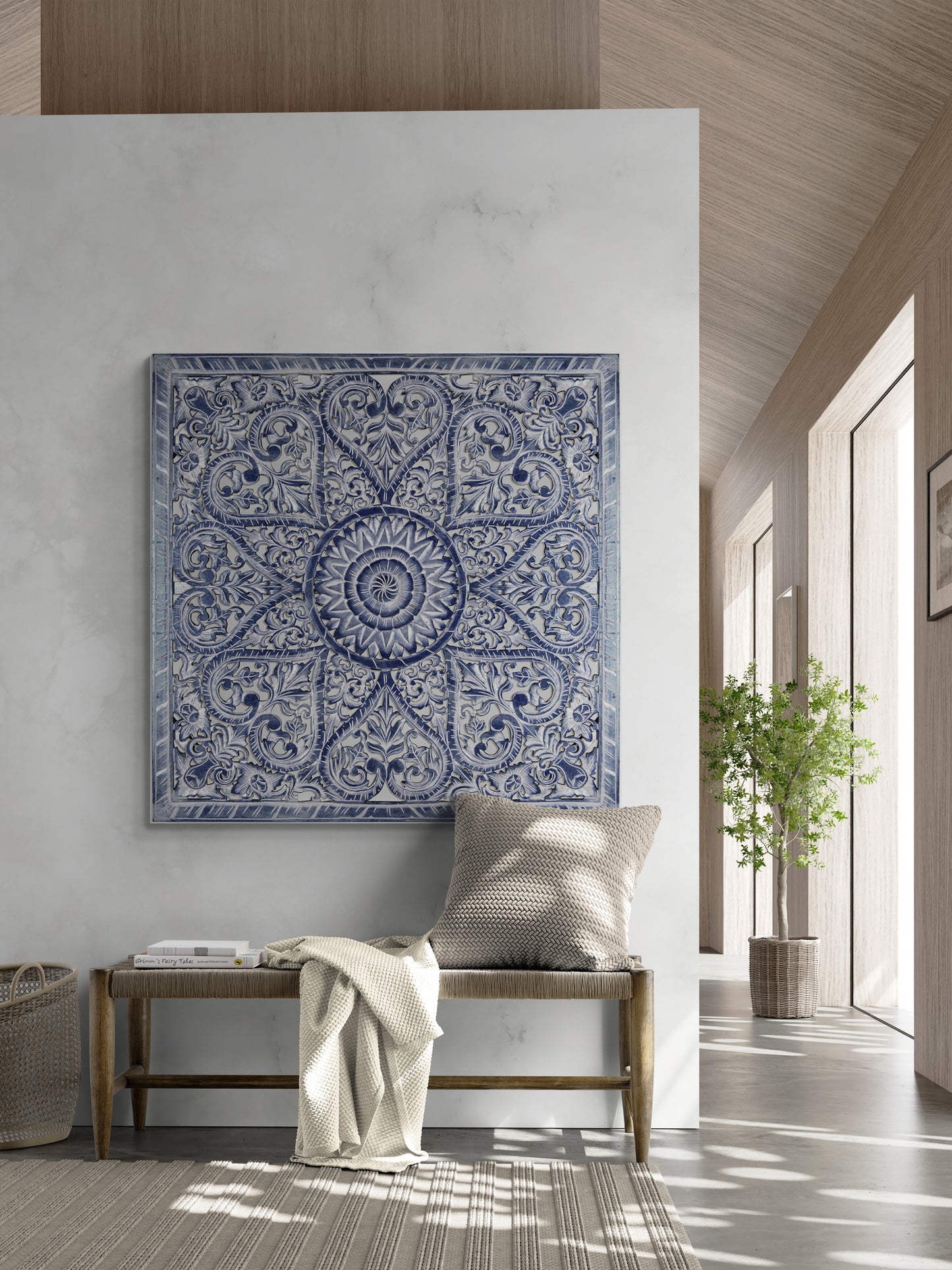 Decorative Panel "Jantung" in Navy Blue Wash - 110 cm