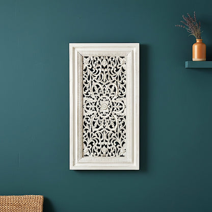Carved Decorative Panel "Freesia" - White Wash - 90 x 50 cm