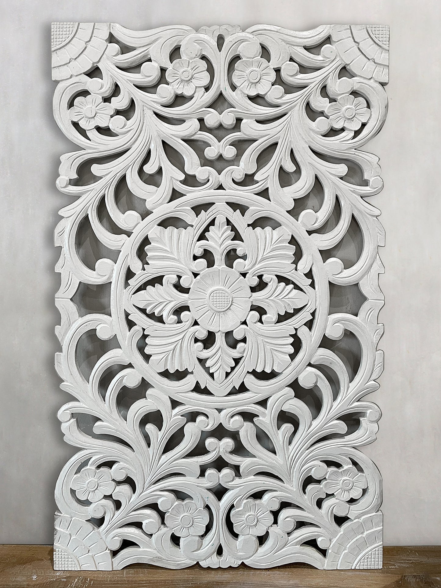 Carved Decorative Panel "Azalea" - White - 100 x 60 cm