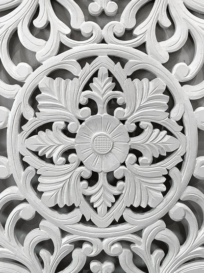 Carved Decorative Panel "Azalea" - White - 100 x 60 cm
