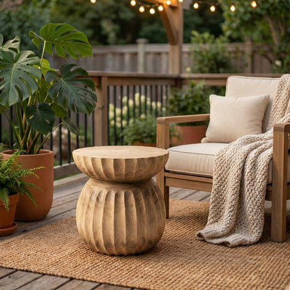 Sculptural Wooden Side Table / Stool 'Suari' in Natural - 50 x 50 cm