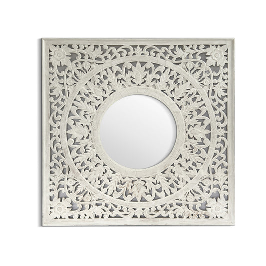Hand Carved Mirror "Kilau" - White wash - 130cm