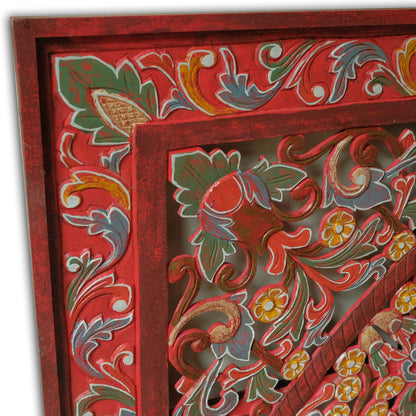 Carved Bed Headboard 'Malawi' - Multicolour Red