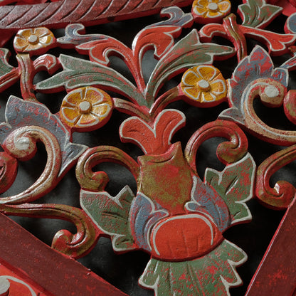 Carved Bed Headboard 'Malawi' - Multicolour Red