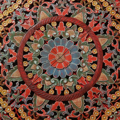 Carved Bed Headboard 'Malawi' - Multicolour Red