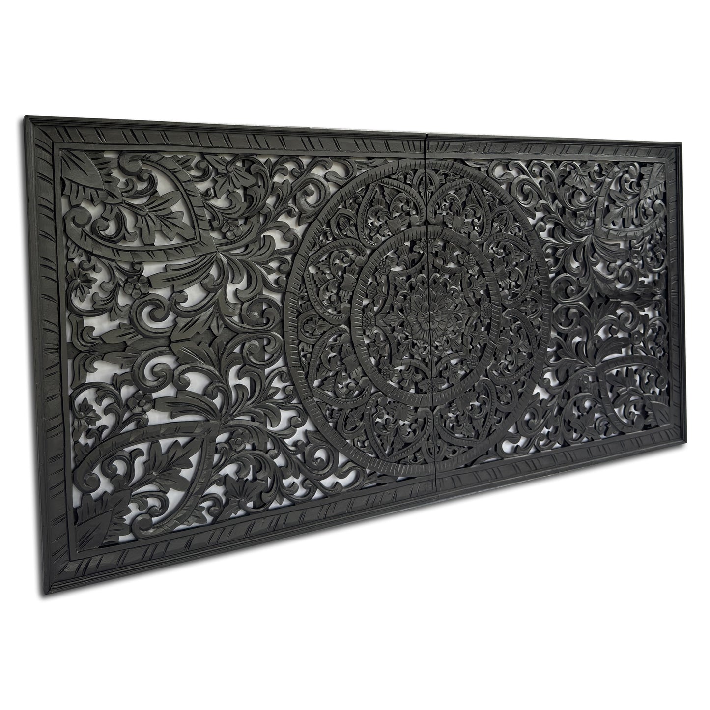 Half Size Mandala Bed Headboard "Manusa"- Black - USA
