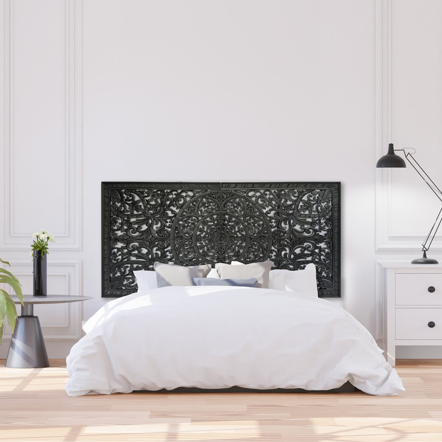 Half Size Mandala Bed Headboard "Manusa"- Black - USA