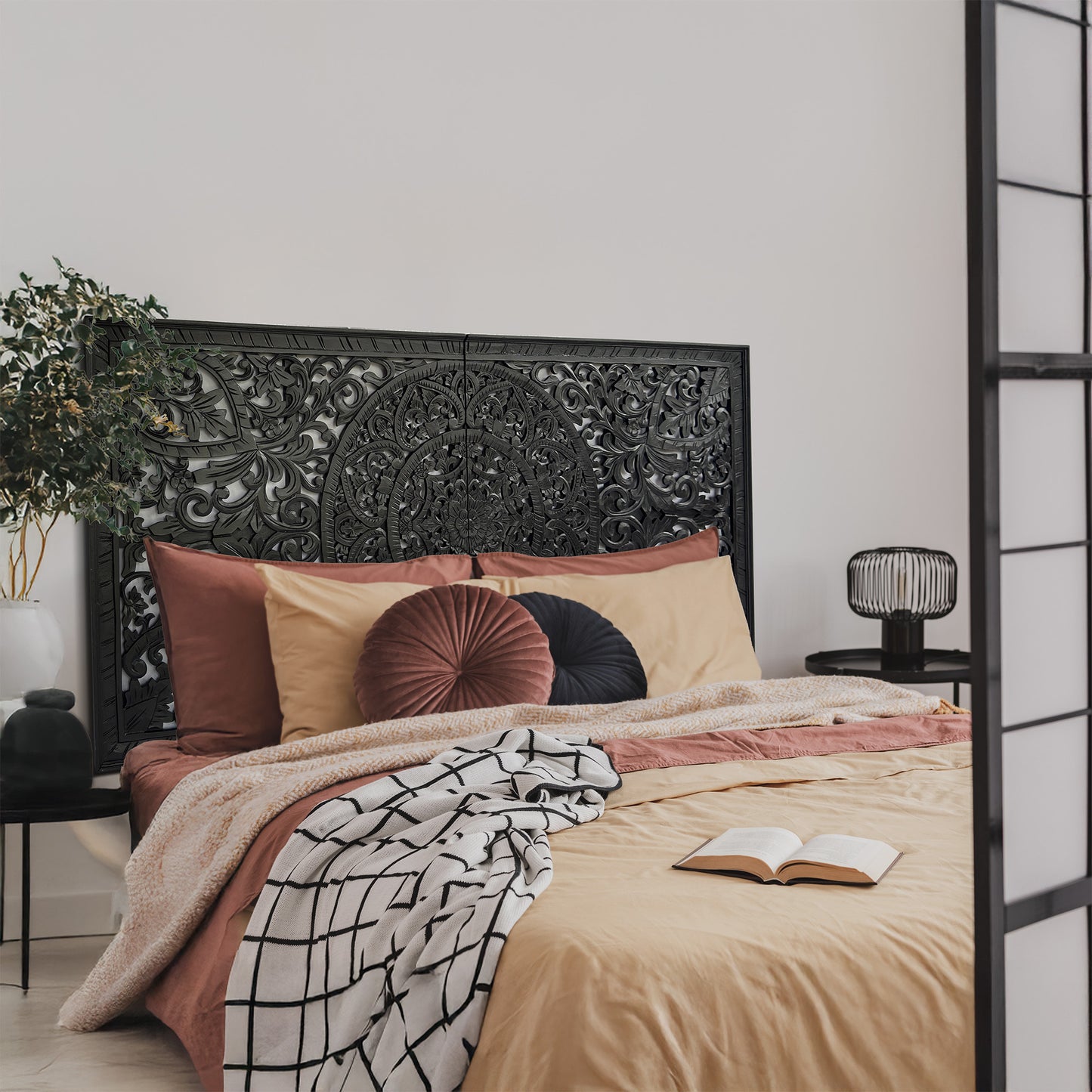 Half Size Mandala Bed Headboard "Manusa"- Black - USA