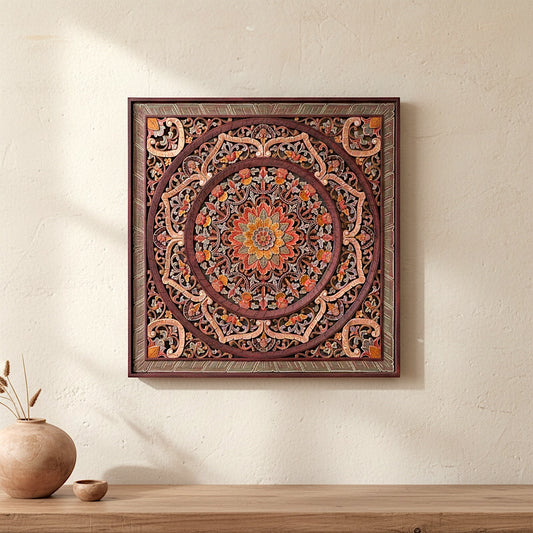 Carved Decorative Panel "Manusa" - Multicolor Red - 100 cm