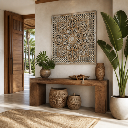 Carved Decorative Panel "Medit" - Antique Wash - 100 x 100 cm