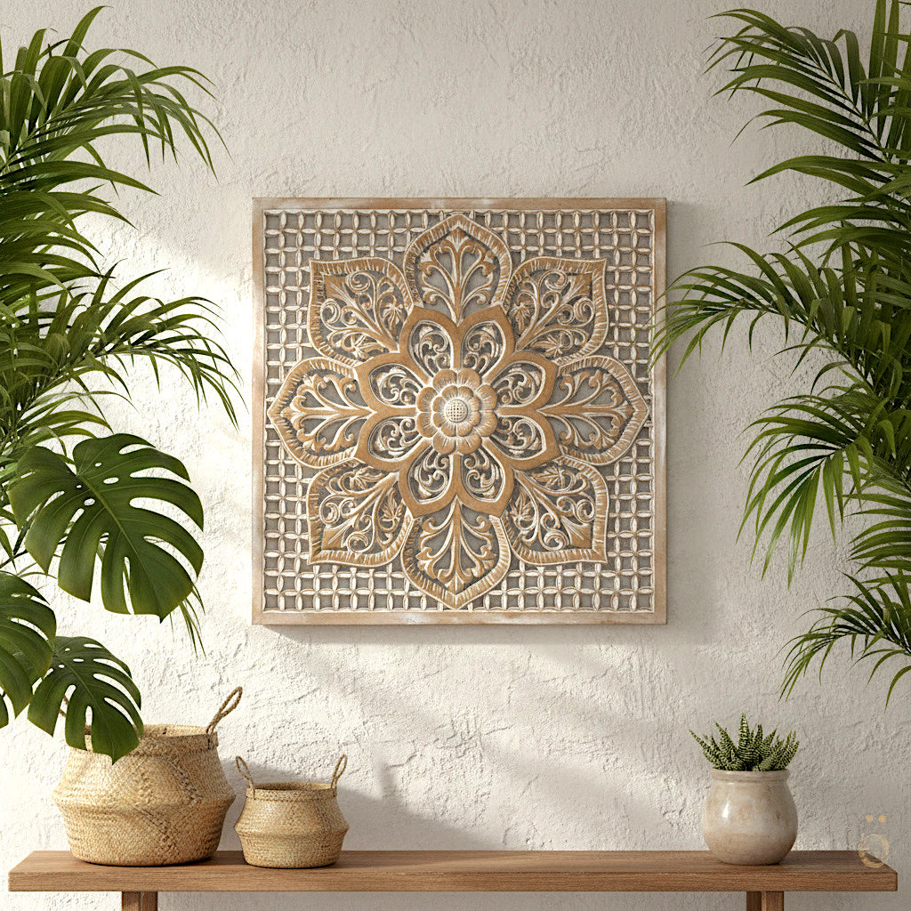 Carved Decorative Panel "Medit" - Antic Wash - 100 cm