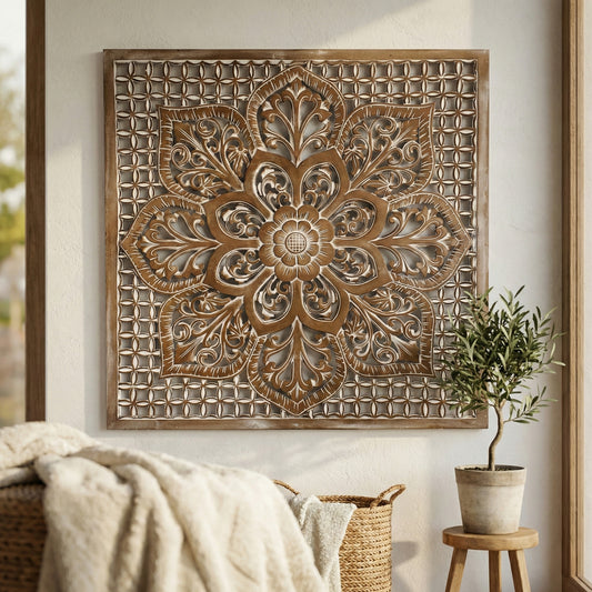 Carved Decorative Panel "Medit" - Antic Wash - 100 cm