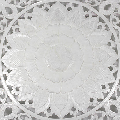 Carved Full Bed Headboard "Raflessia" - White - USA