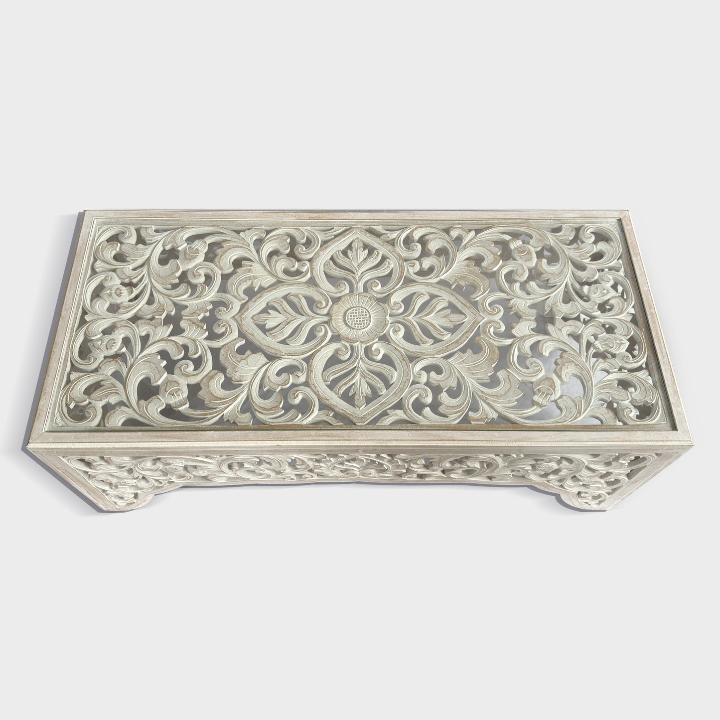 Carved Coffee Table "Salira" - White Antic Wash