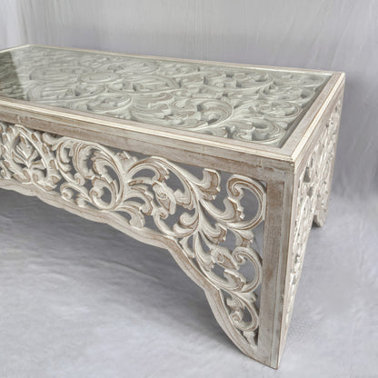 Carved Coffee Table "Salira" - White Antic Wash