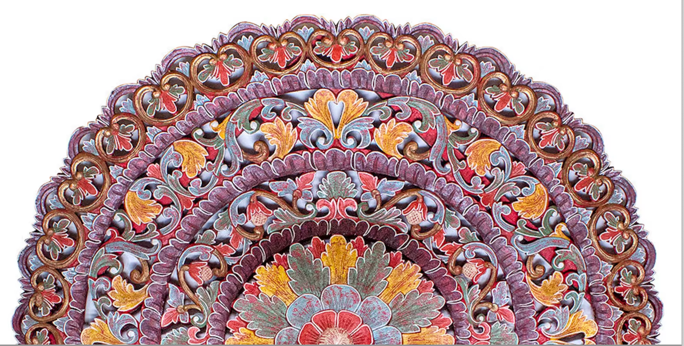 Copy of Hand Carved Queen Size Half-moon Mandala Bed headboard Sri in multi color red - 76 inch