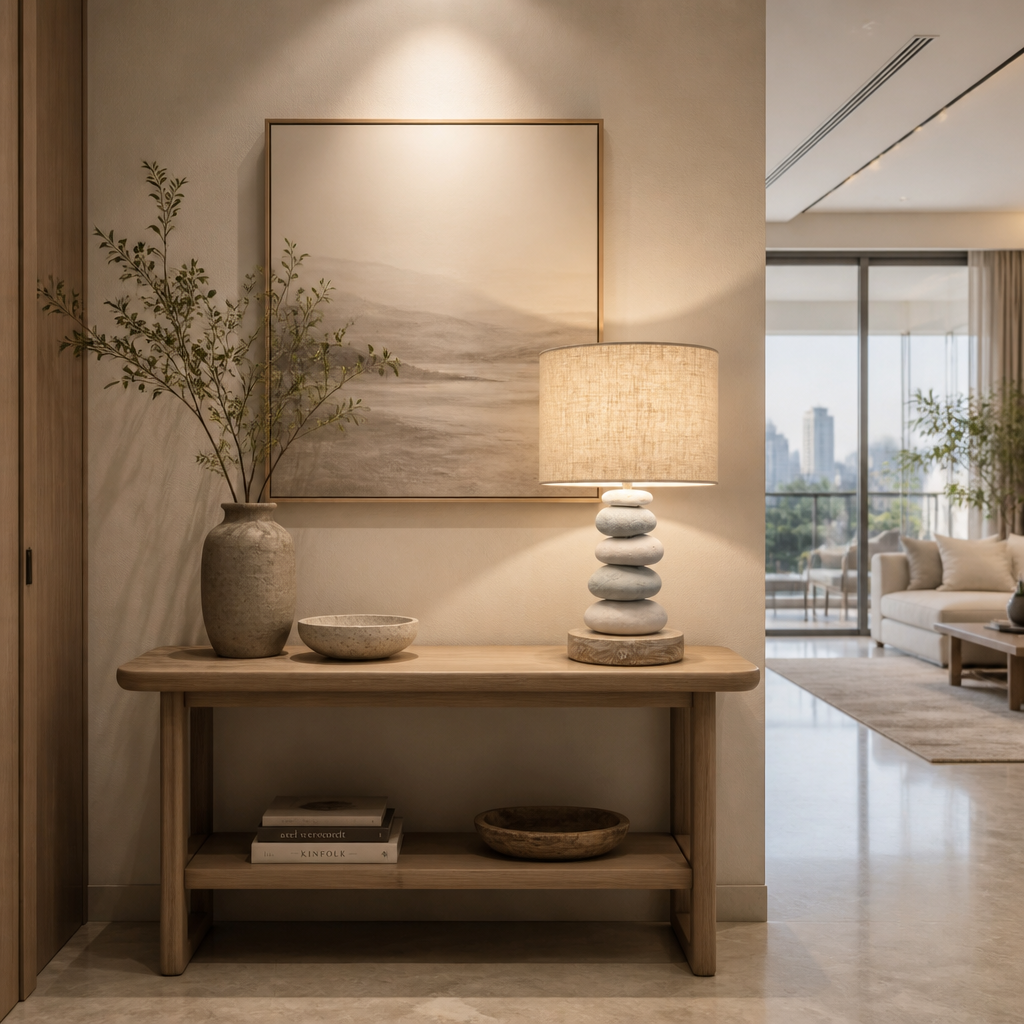 Stone Table Lamp in White and Blue 'Shila' - 45 cm
