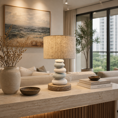 Stone Table Lamp in White and Blue 'Shila' - 45 cm