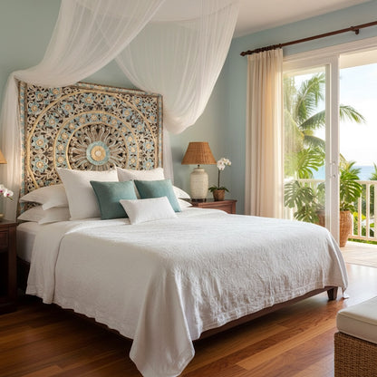 Carved Bed Headboard "Dianna" - Blue