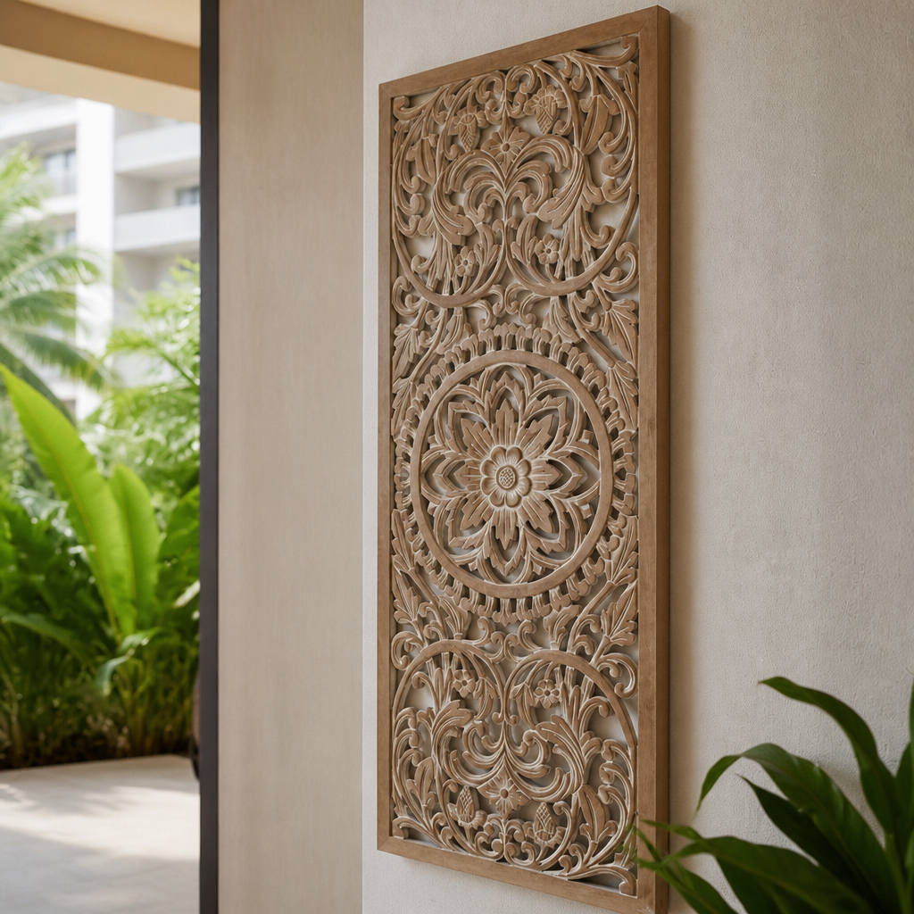 Carved Decorative Panel "Amara"  - Antic Wash - 100 x 40 cm
