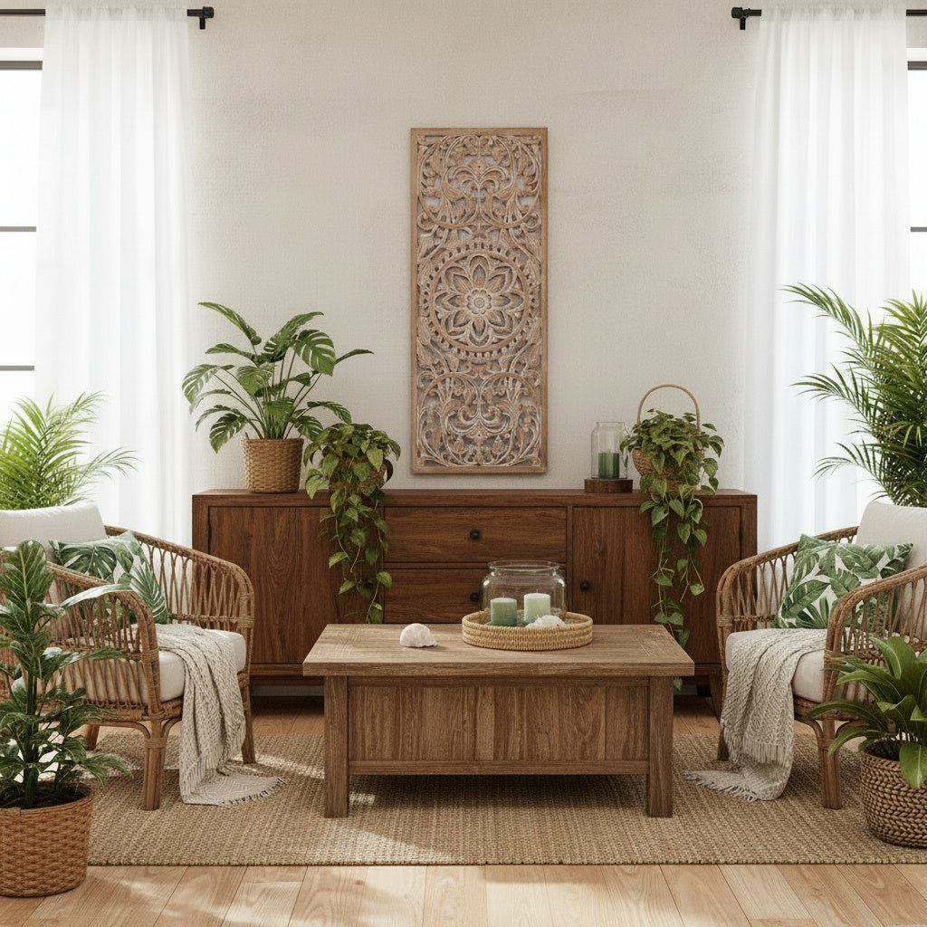 Carved Decorative Panel "Amara"  - Antic Wash - 100 x 40 cm