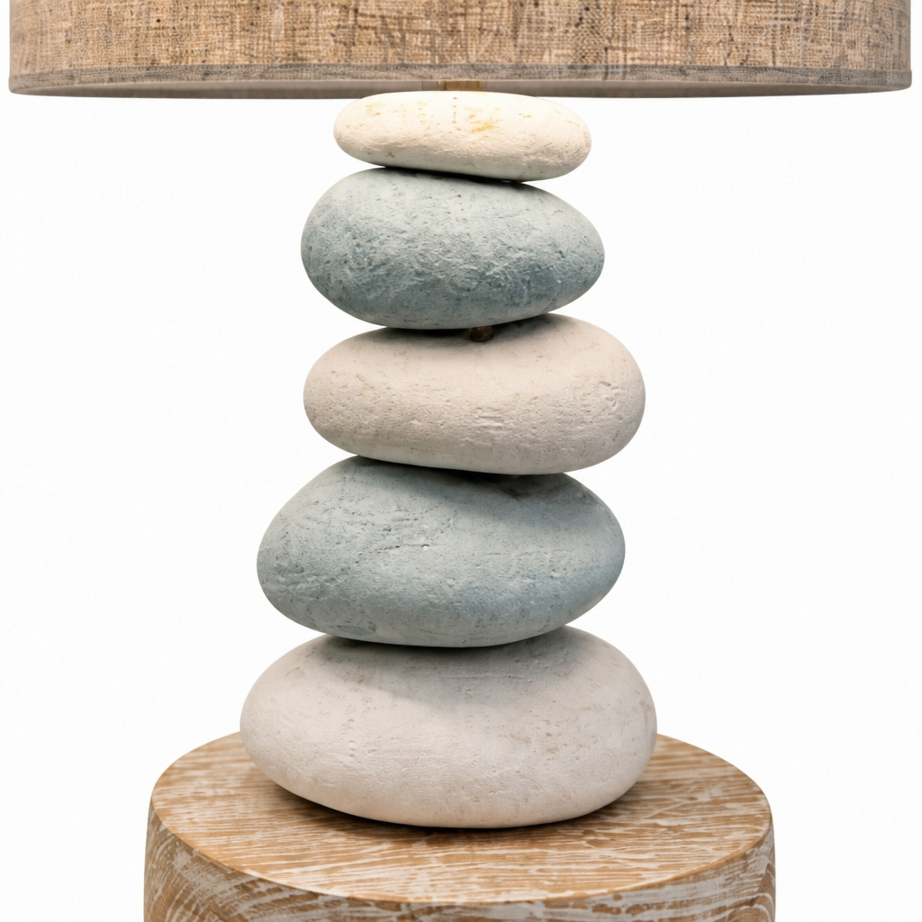 Stone Table Lamp in White and Blue 'Shila' - 45 cm