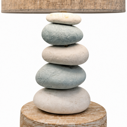 Stone Table Lamp in White and Blue 'Shila' - 45 cm