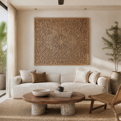 Carved Decorative Panel "Jatiluwih" in Antique Wash - 160 x 140 cm