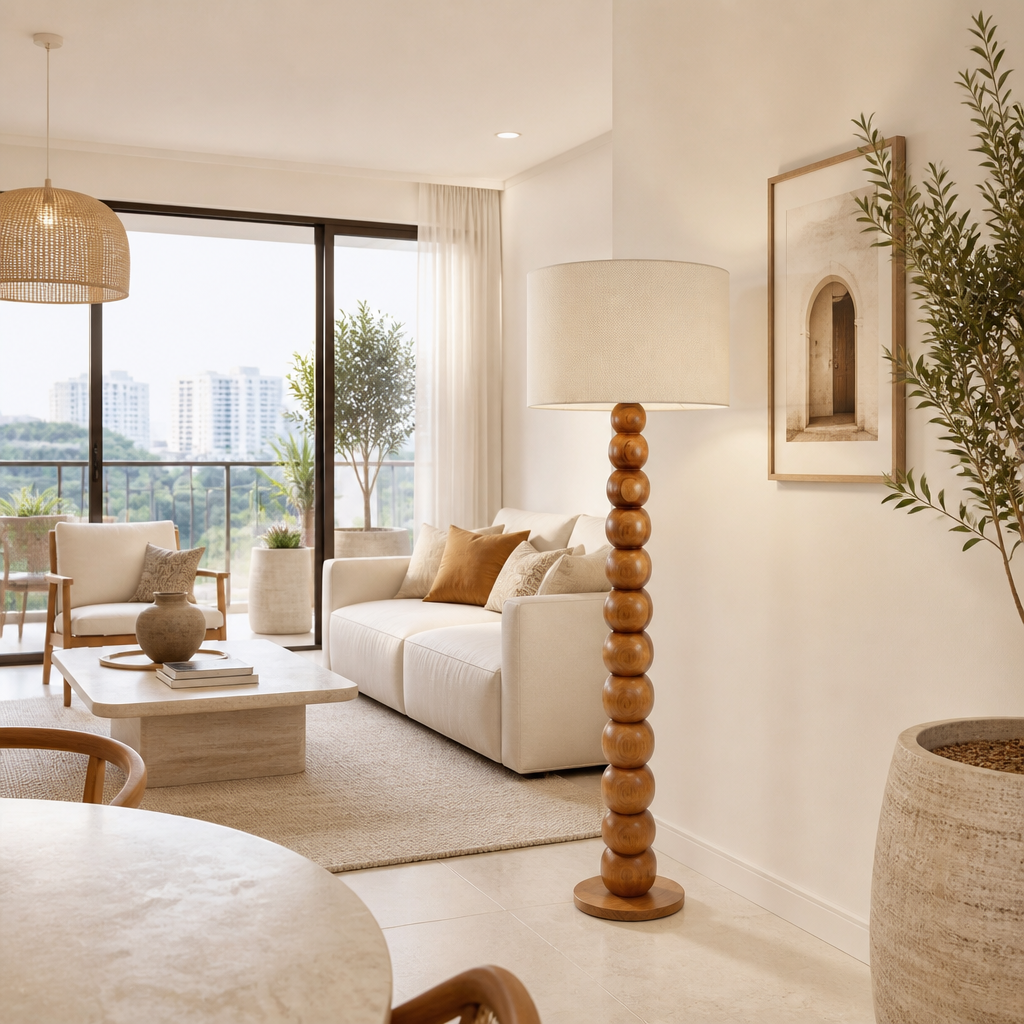 Wooden Floor Lamp in Natural Brown 'Senja' - 150 cm