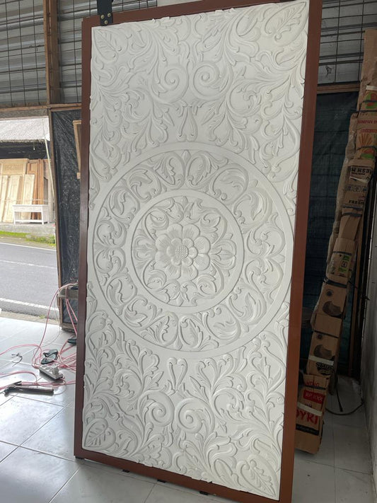 CUSTOM Carved wooden door with iron reels - W122 x H220 x D2 cm  - INDA02