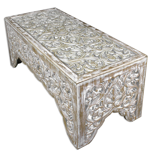 Custom Carved Coffee Table "Salira" - Antic Wash - 110cm