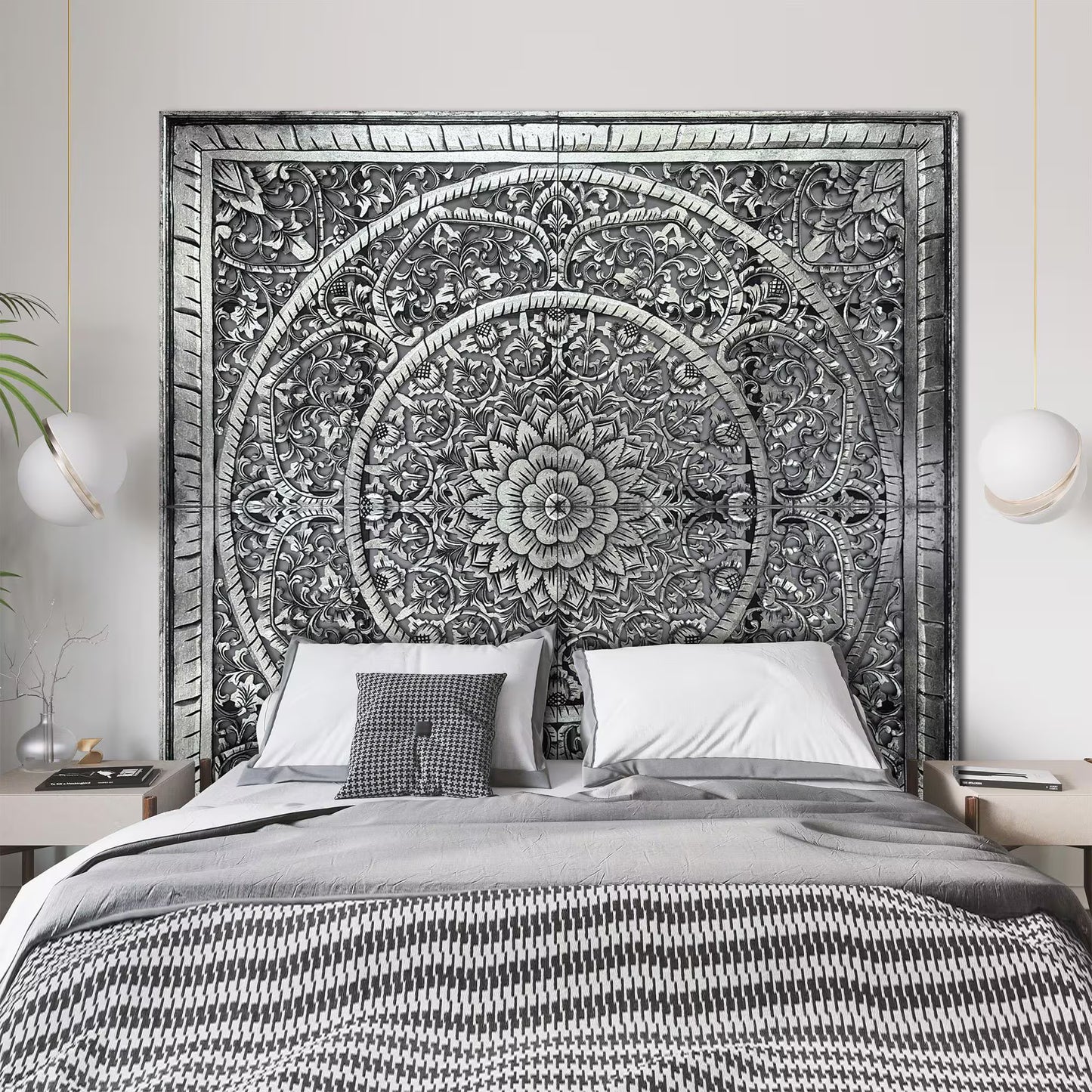 Giant Wood Wall Art / Full Bed Headboard "Manusa" - Silver - USA