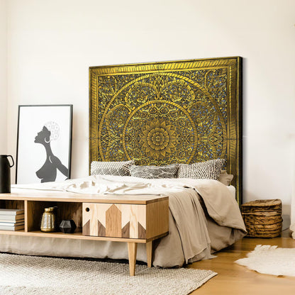Giant Wood Wall Art / Full Bed Headboard "Manusa" - Gold Wash - USA