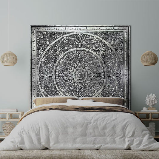 Giant Wood Wall Art / Full Bed Headboard "Manusa" - Silver - USA