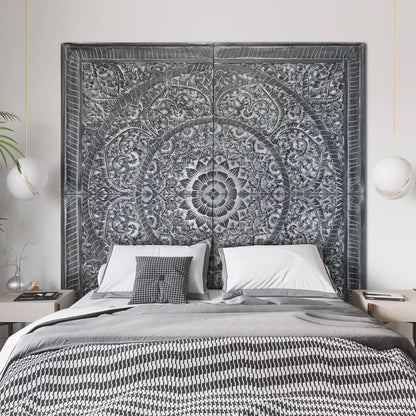 Giant Wood Wall Art / Full Bed Headboard "Manusa" - Black Wash - USA