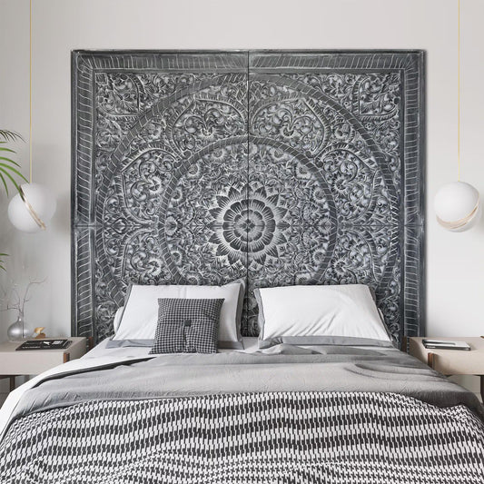 Giant Wood Wall Art / Full Bed Headboard "Manusa" - Black Wash - USA
