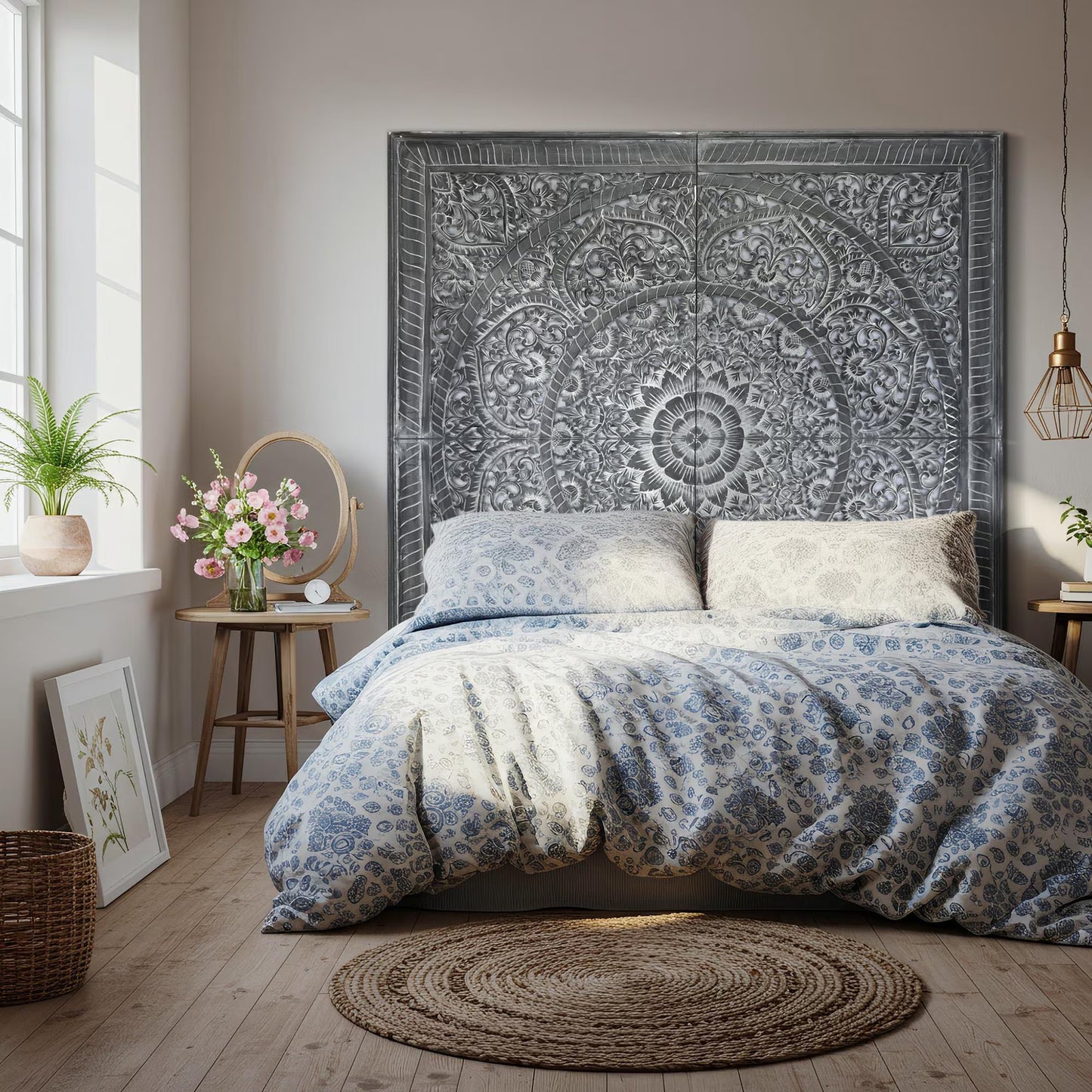 Giant Wood Wall Art / Full Bed Headboard "Manusa" - Black Wash - USA