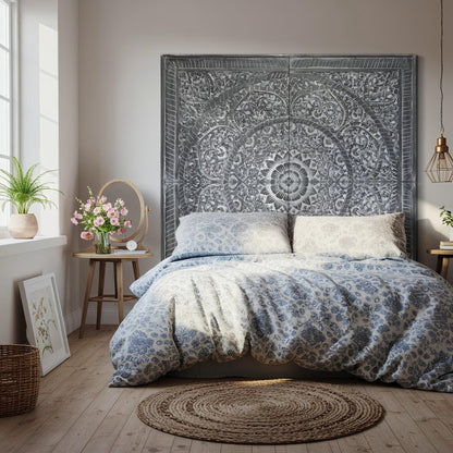 Giant Wood Wall Art / Full Bed Headboard "Manusa" - Black Wash - USA