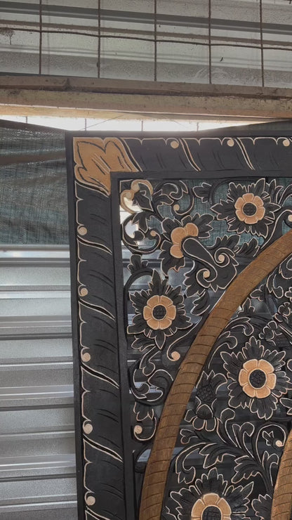 Carved Full Bed Headboard "Dianna" - Black - USA