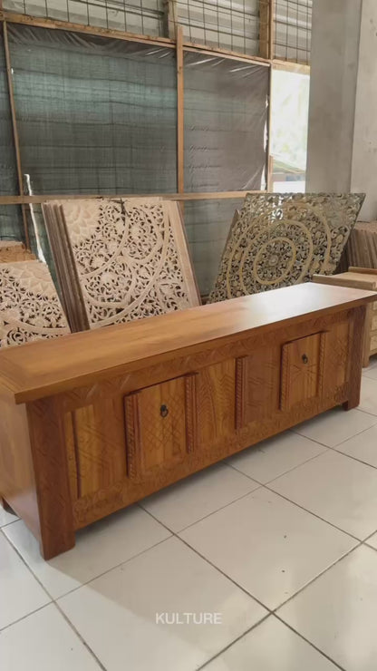 Wooden Carved Media Console "Morocco" - Natural