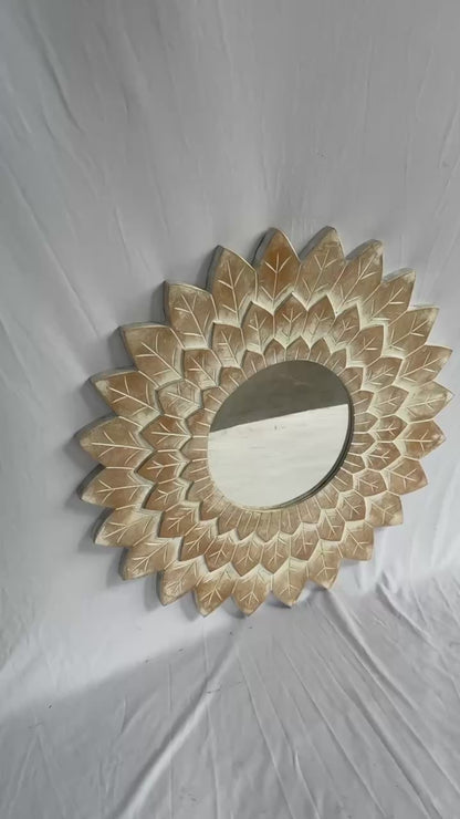 Hand Carved Mirror "Yogamaya" antic wash - 60 cm