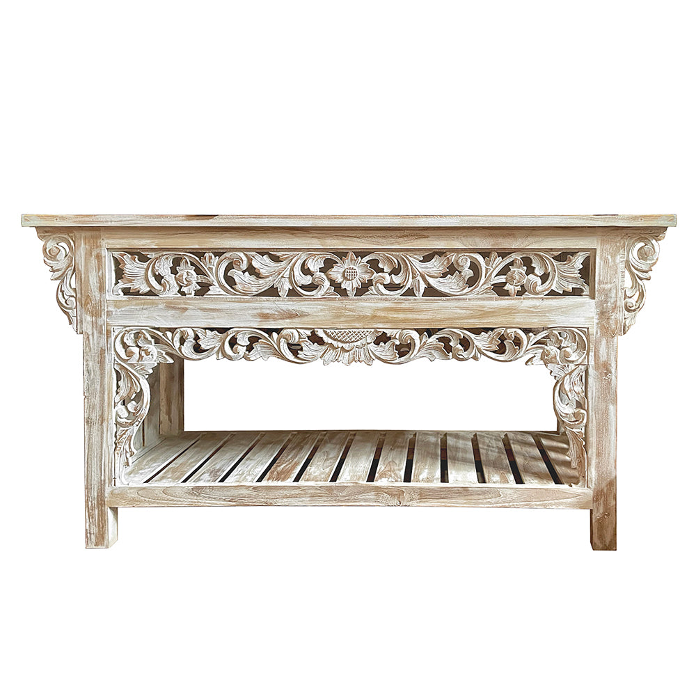 furniture wooden carved console table balina white wash bali design hand carved hand made home decorative house furniture wood material
