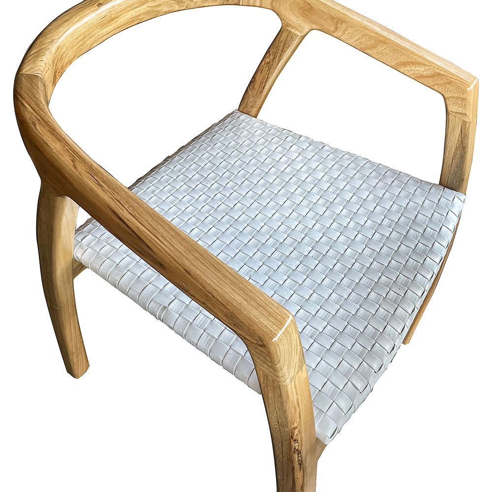 Rattan & Teak Wood Dining Chair 'Coco' - White & Natural