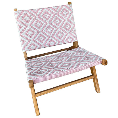Rattan & Teak Wood Lounge Chair 'Rose' - White & Pink
