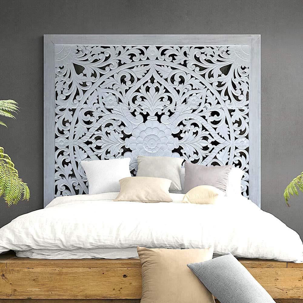 bed headboard teratai white wash bali design hand carved hand made home decorative house furniture wood material bed headboard design bed headboard ideas bed headboard panels worldwide shipping