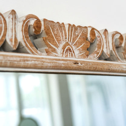 Hand Carved Mirror "Kerang" Antic-wash - 90  cm
