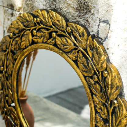 Hand Carved Mirror "Surya" Gold Wash - 70 cm